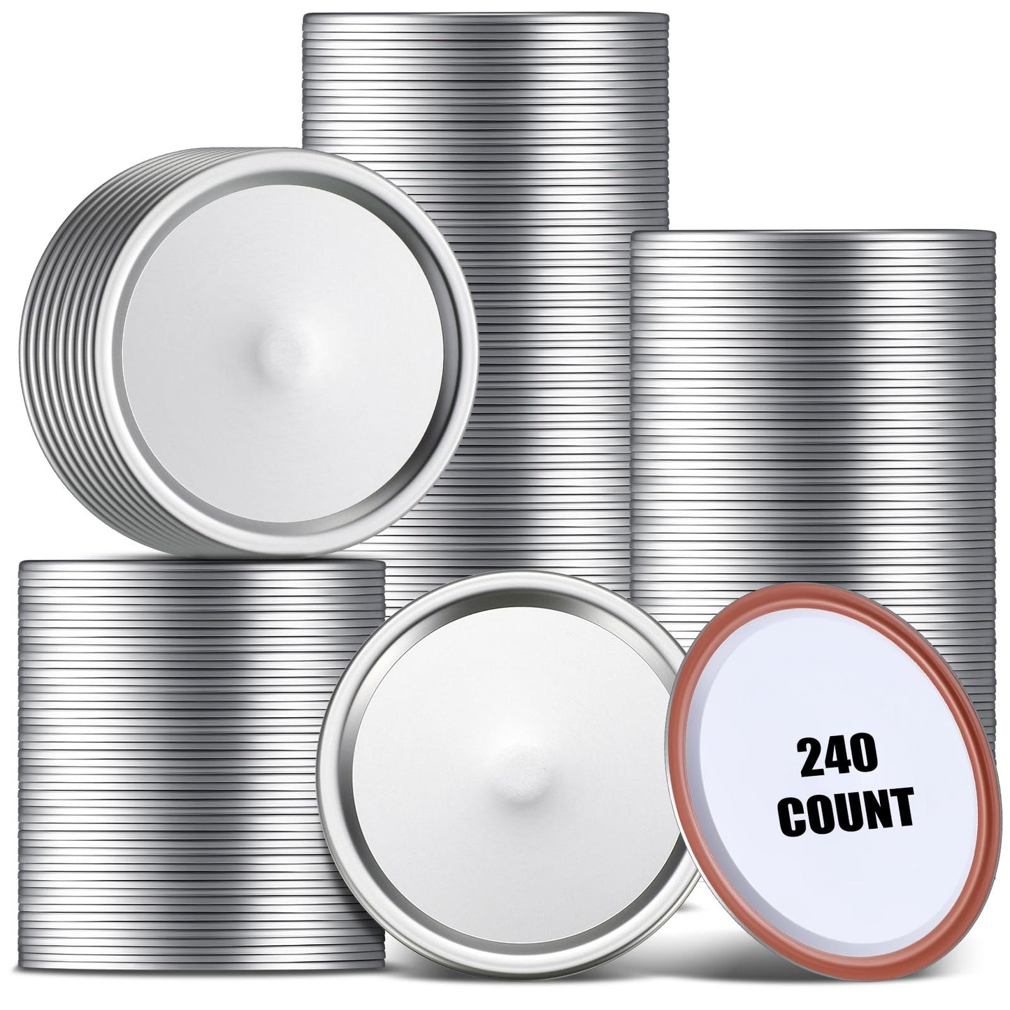 Nuogo 240 Pcs Regular Mouth Mason Jar Lids Canning Lids with Silicone Sealing Ring Split Type Airtight Jar Lids Mouth for Canning Food Fruits Jams Supplies